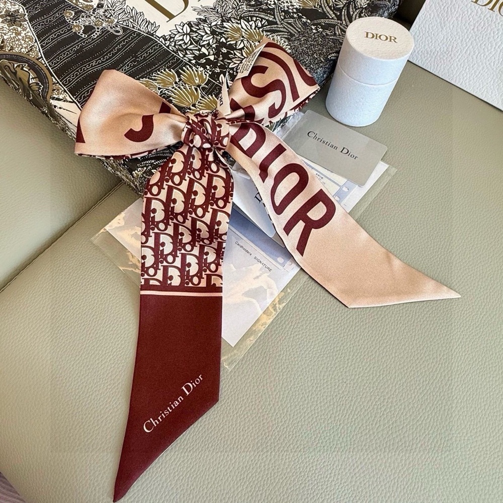 Christian Dior Burgundy & Beige Oblique Print Mitzah Scarf
